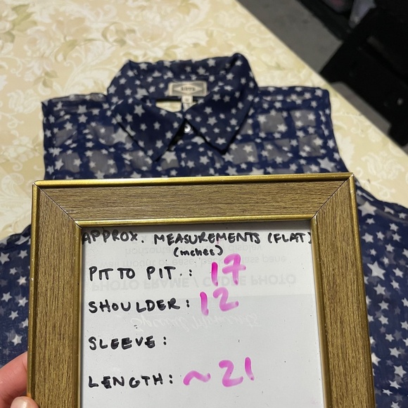 Star Print Lattice Sleeveless Blouse M Tie Waist Collared Caged Navy Blue Top - Picture 2 of 13